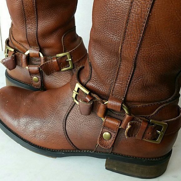 Miz Mooz Brown Leather Boots w/ Gold Buckle Detail - Picture 3 of 8